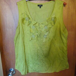 Talbots women's size 14 kiwi avocado green silk cotton floral detail tank